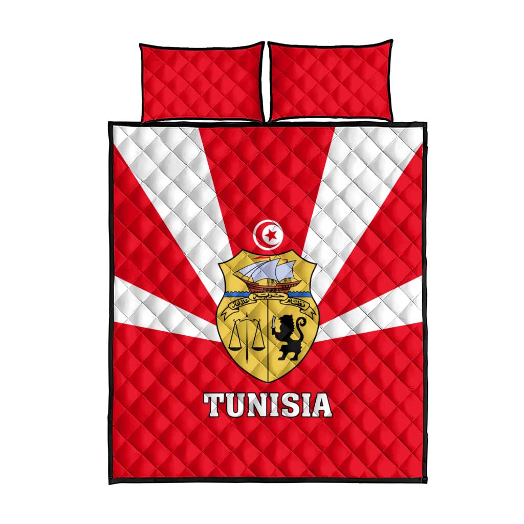 Tunisia Independence Day Quilt Bed Set with Coat of Arms and Flag Style LT01