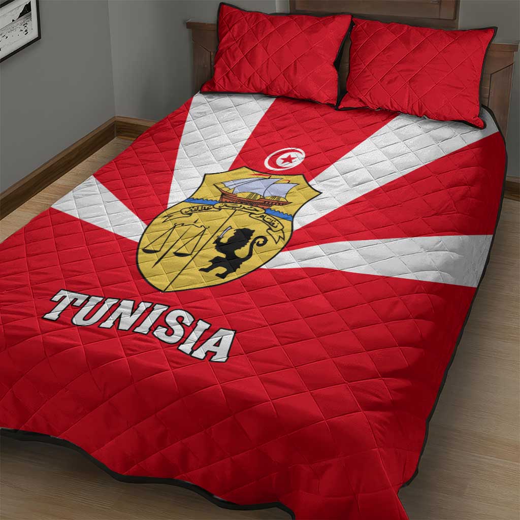Tunisia Independence Day Quilt Bed Set with Coat of Arms and Flag Style LT01