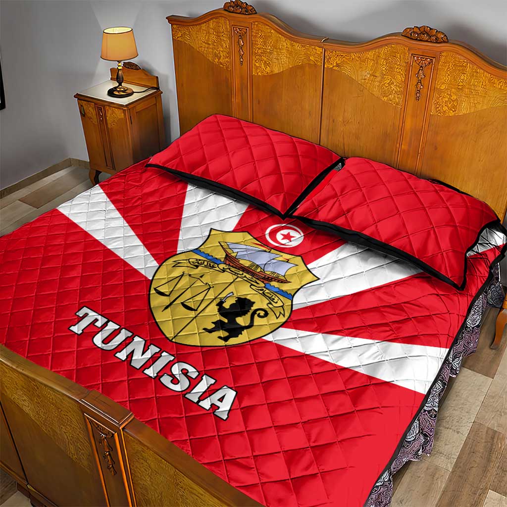 Tunisia Independence Day Quilt Bed Set with Coat of Arms and Flag Style LT01