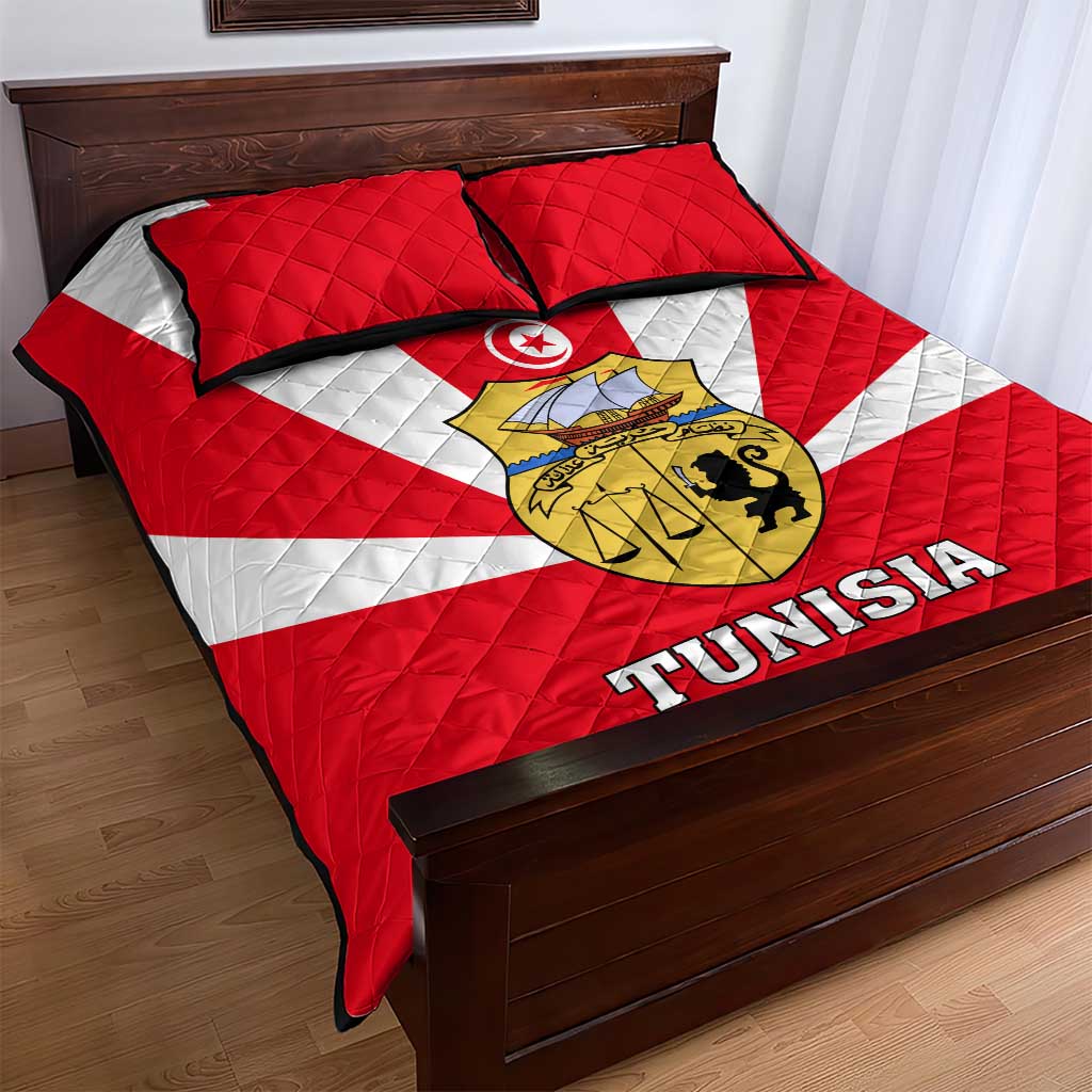 Tunisia Independence Day Quilt Bed Set with Coat of Arms and Flag Style LT01
