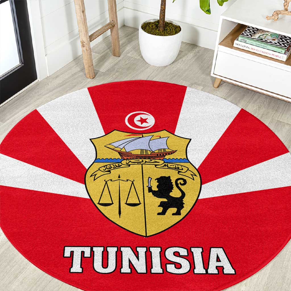 Tunisia Independence Day Round Carpet with Coat of Arms and Flag Style LT01