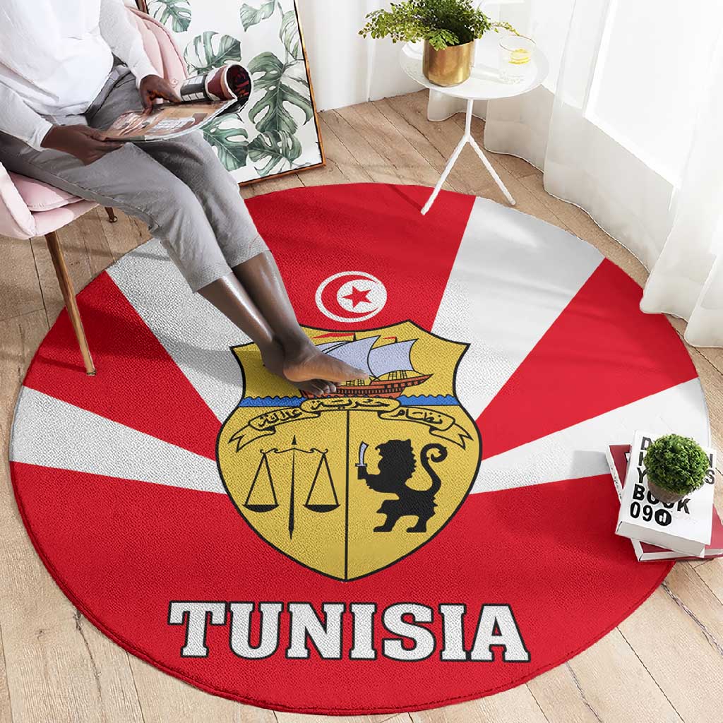 Tunisia Independence Day Round Carpet with Coat of Arms and Flag Style LT01