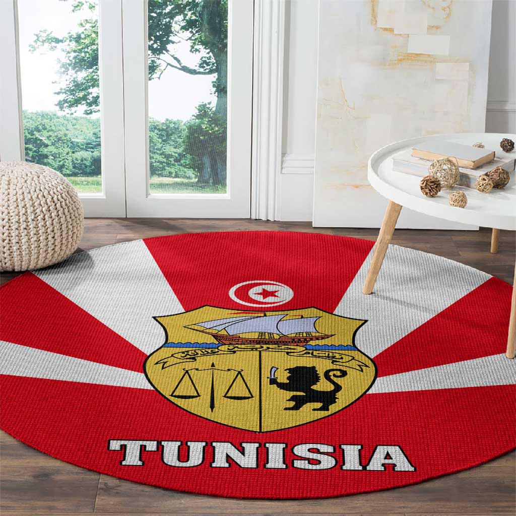 Tunisia Independence Day Round Carpet with Coat of Arms and Flag Style LT01
