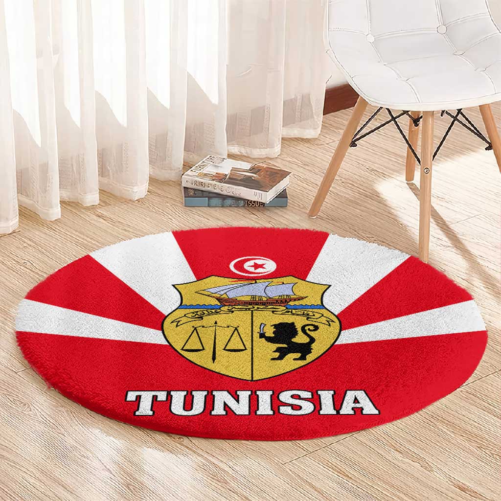 Tunisia Independence Day Round Carpet with Coat of Arms and Flag Style LT01
