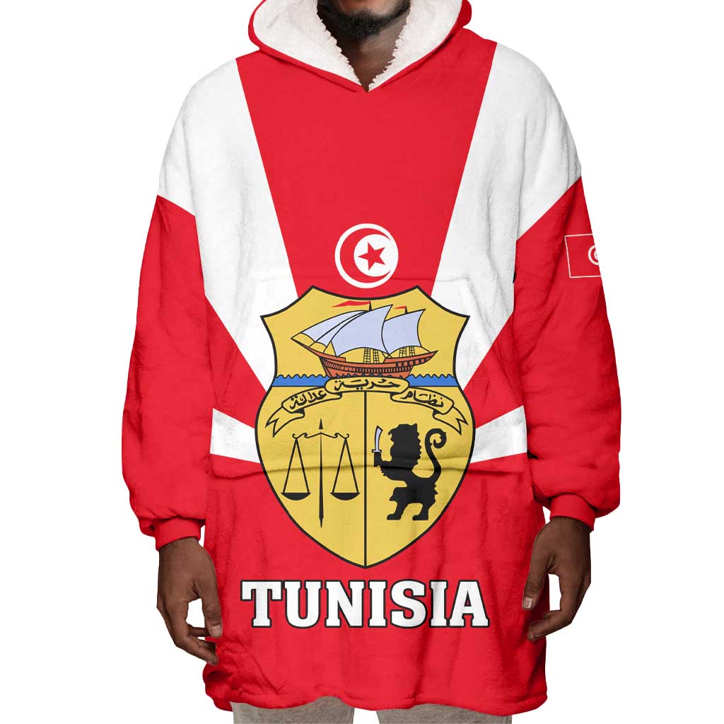 Tunisia Independence Day Wearable Blanket Hoodie with Coat of Arms and Flag Style LT01