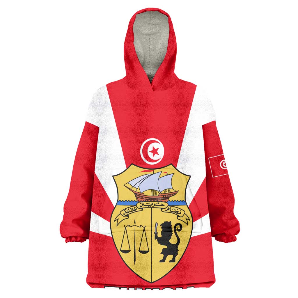 Tunisia Independence Day Wearable Blanket Hoodie with Coat of Arms and Flag Style LT01