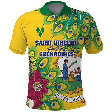 Personalized Saint Vincent and the Grenadines Polo Shirt Stylized Peacock Feather Royal LT01