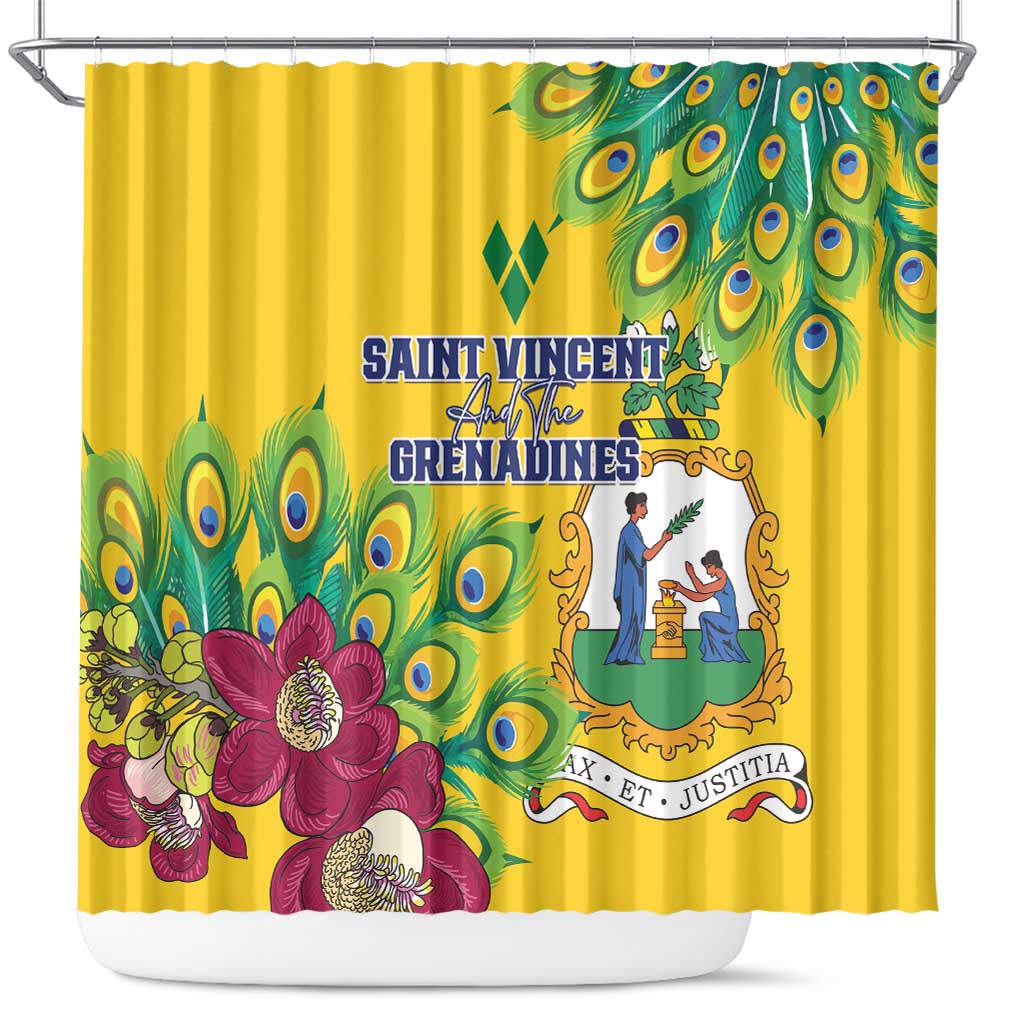 Saint Vincent and the Grenadines Shower Curtain Stylized Peacock Feather Royal LT01
