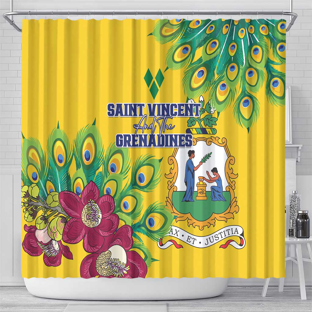 Saint Vincent and the Grenadines Shower Curtain Stylized Peacock Feather Royal LT01