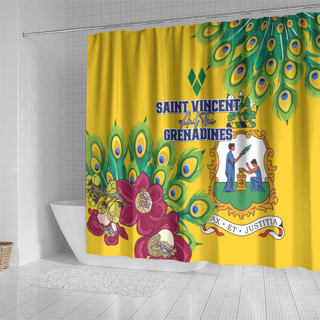 Saint Vincent and the Grenadines Shower Curtain Stylized Peacock Feather Royal LT01