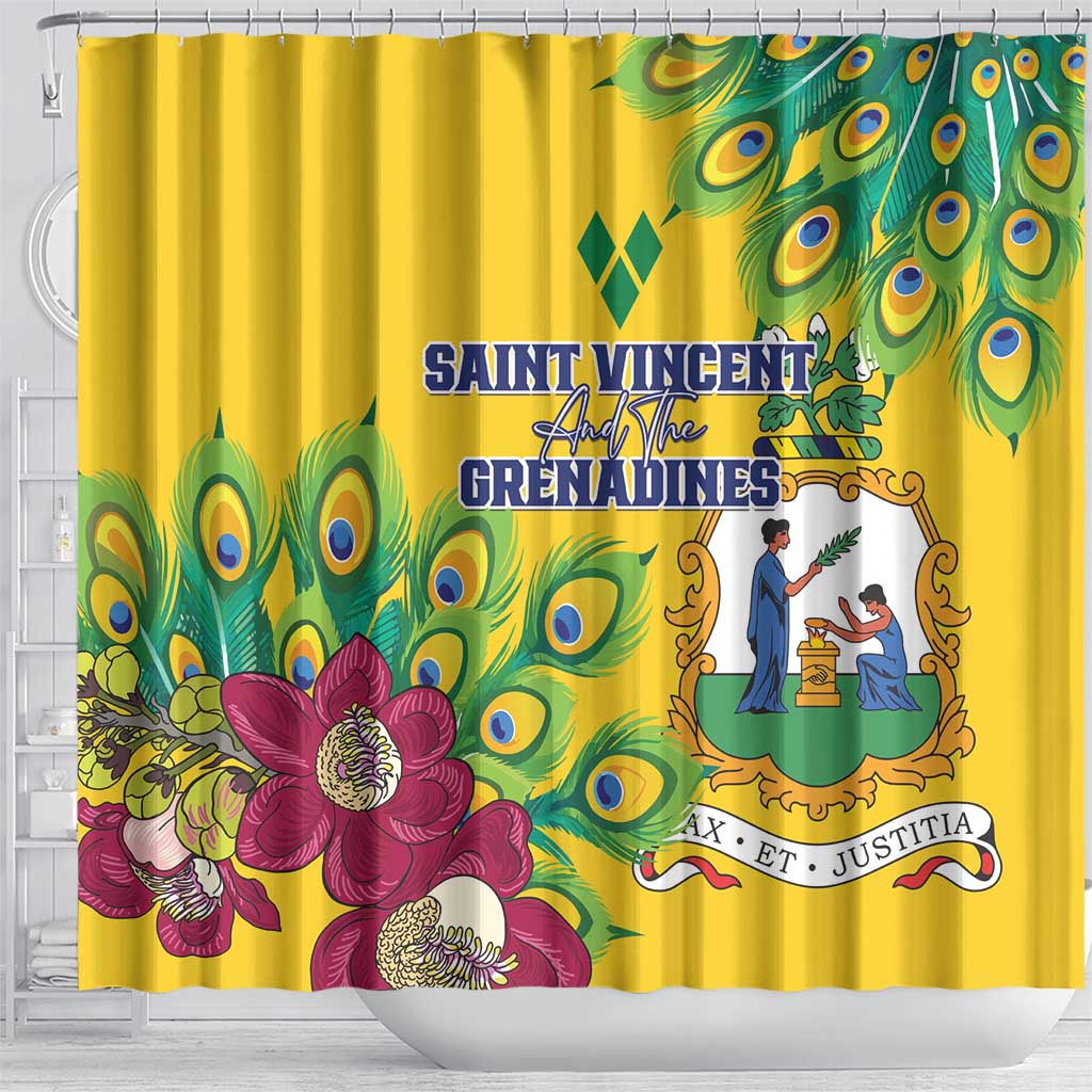 Saint Vincent and the Grenadines Shower Curtain Stylized Peacock Feather Royal LT01