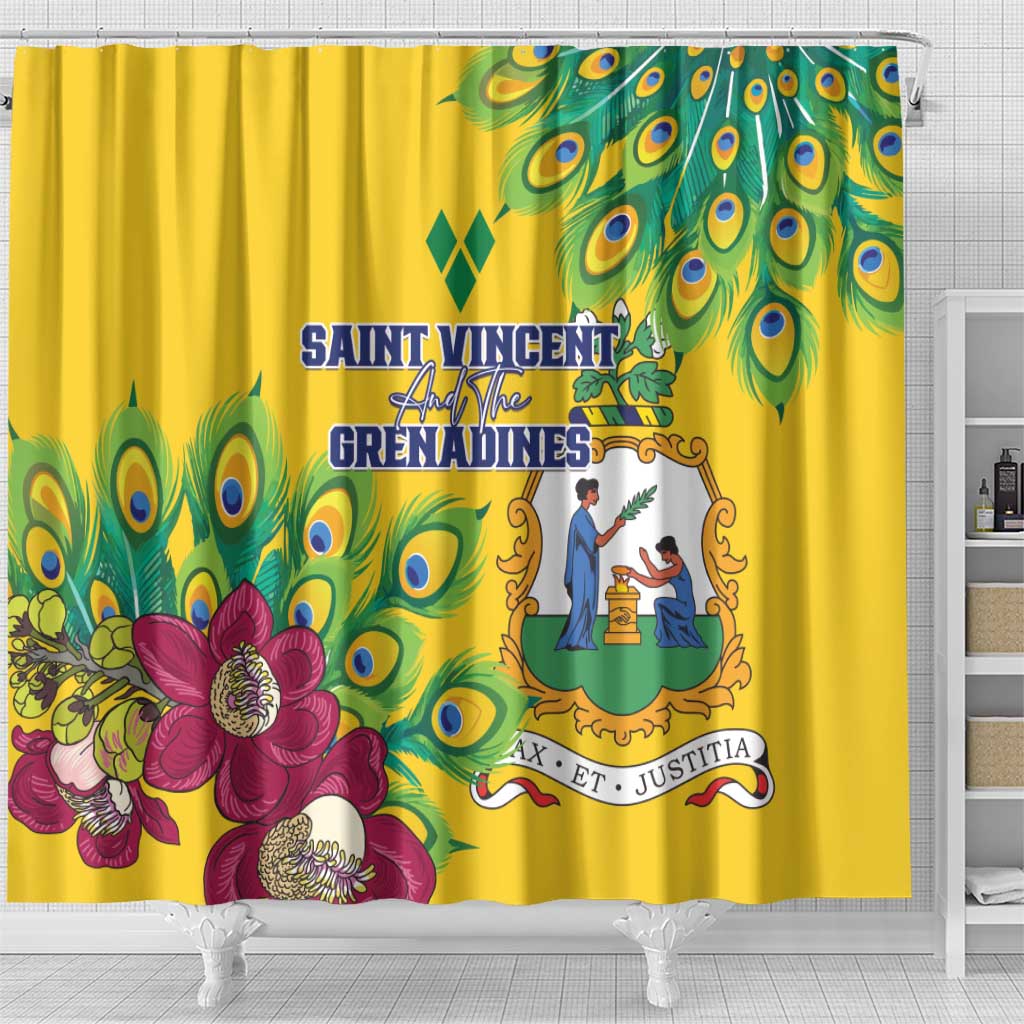 Saint Vincent and the Grenadines Shower Curtain Stylized Peacock Feather Royal LT01