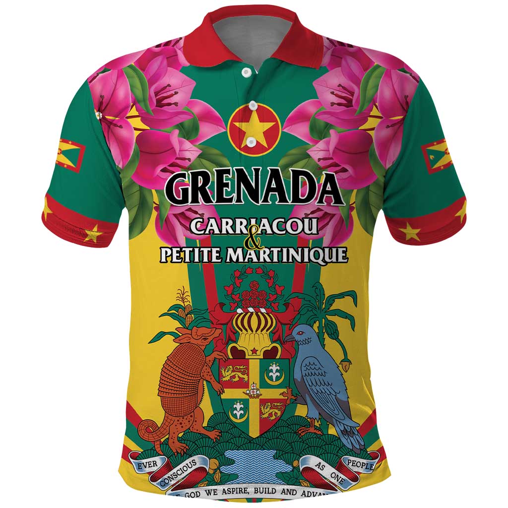 Personalized Carriacou and Petite Martinique Polo Shirt Bougainvillea Flowers LT01
