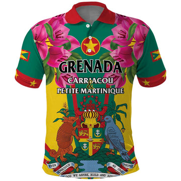 Personalized Carriacou and Petite Martinique Polo Shirt Bougainvillea Flowers LT01
