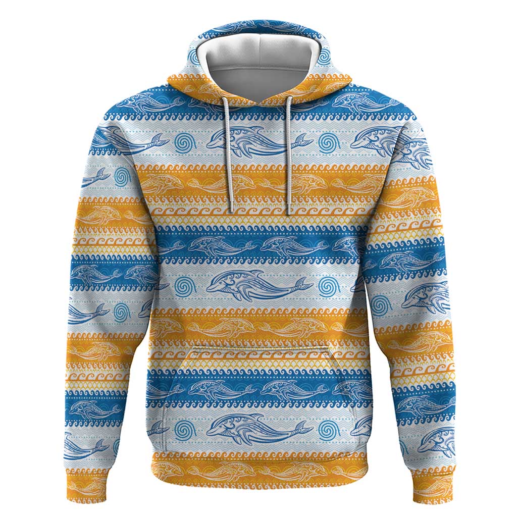 Anguilla Dolphins Pattern Hoodie Orange And Blue LT01