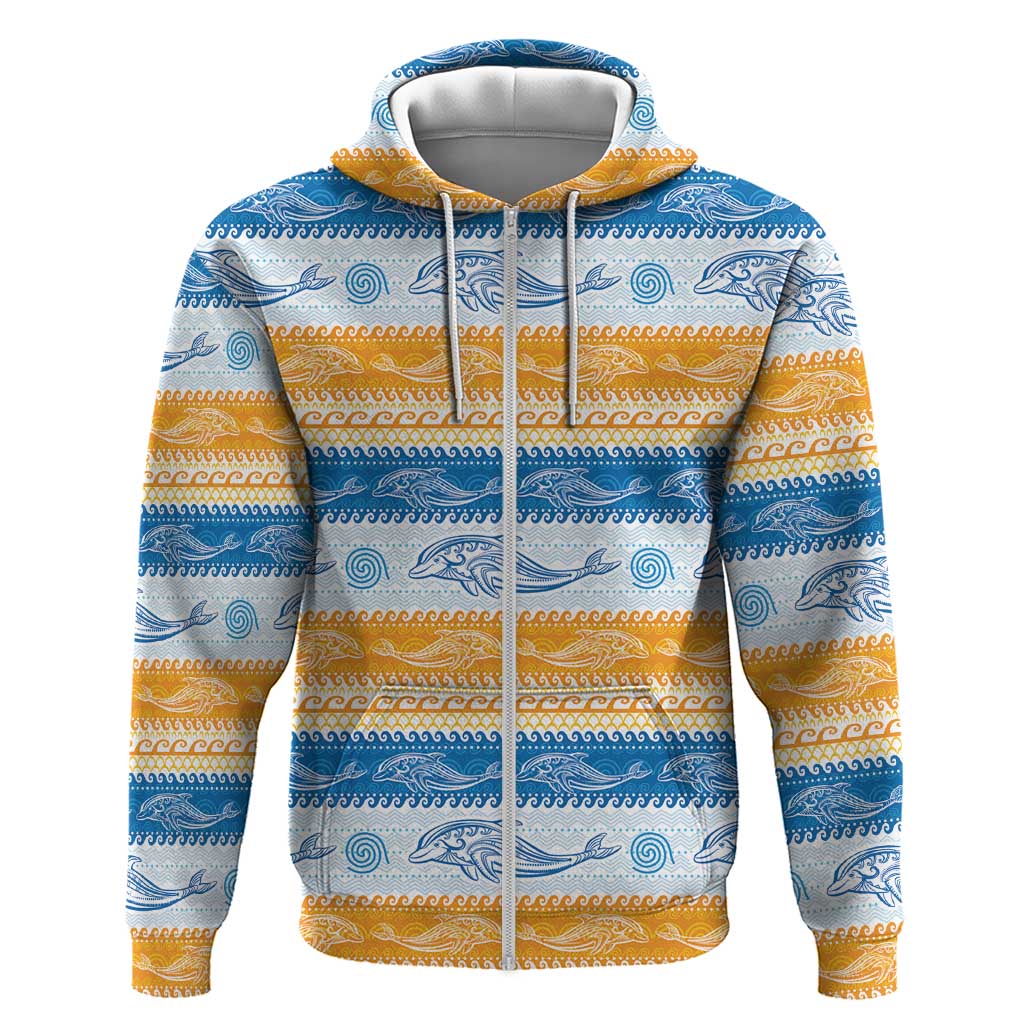 Anguilla Dolphins Pattern Hoodie Orange And Blue LT01