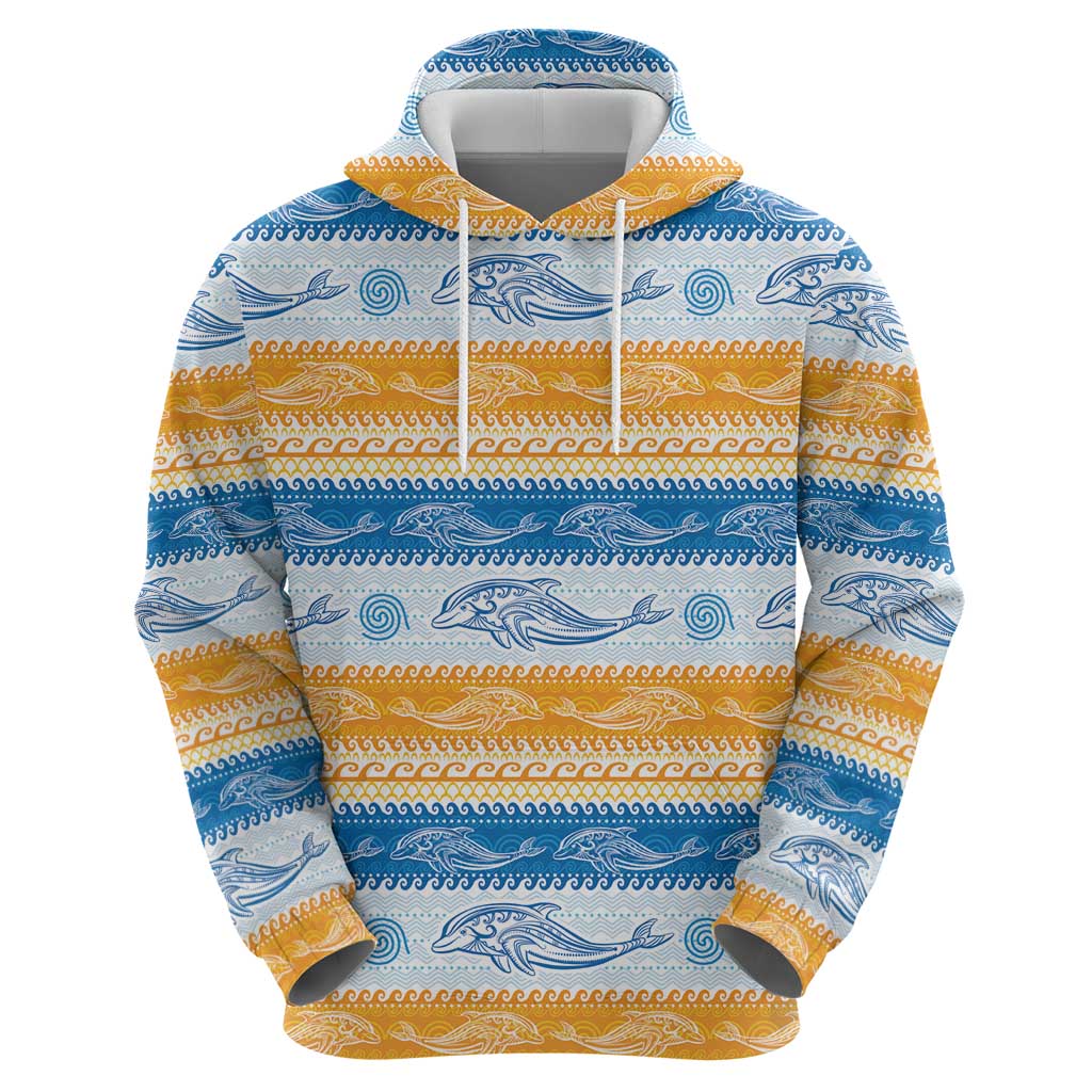 Anguilla Dolphins Pattern Hoodie Orange And Blue LT01