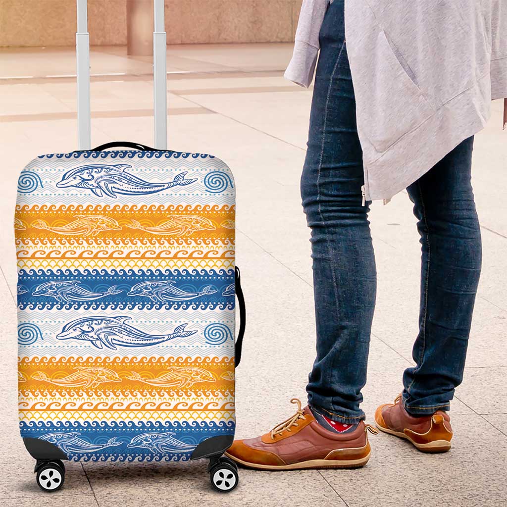 Anguilla Dolphins Pattern Luggage Cover Orange And Blue LT01