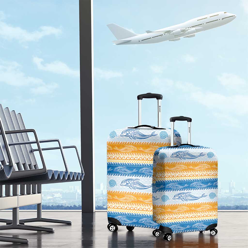 Anguilla Dolphins Pattern Luggage Cover Orange And Blue LT01