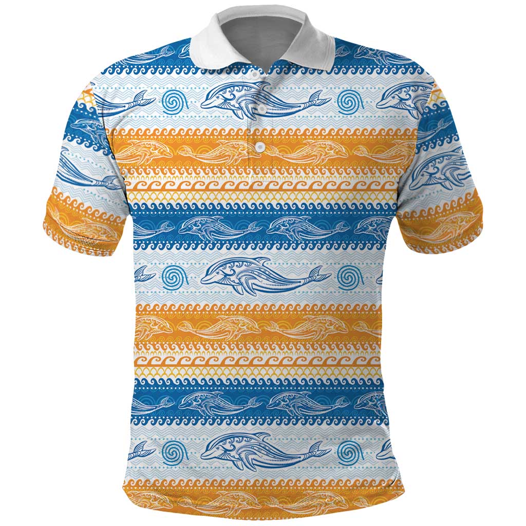 Anguilla Dolphins Pattern Polo Shirt Orange And Blue LT01