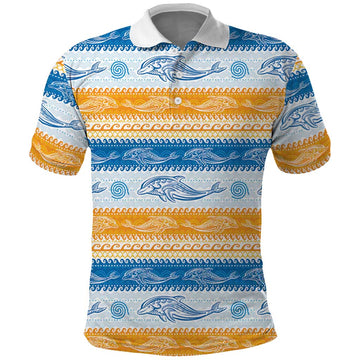 Anguilla Dolphins Pattern Polo Shirt Orange And Blue LT01