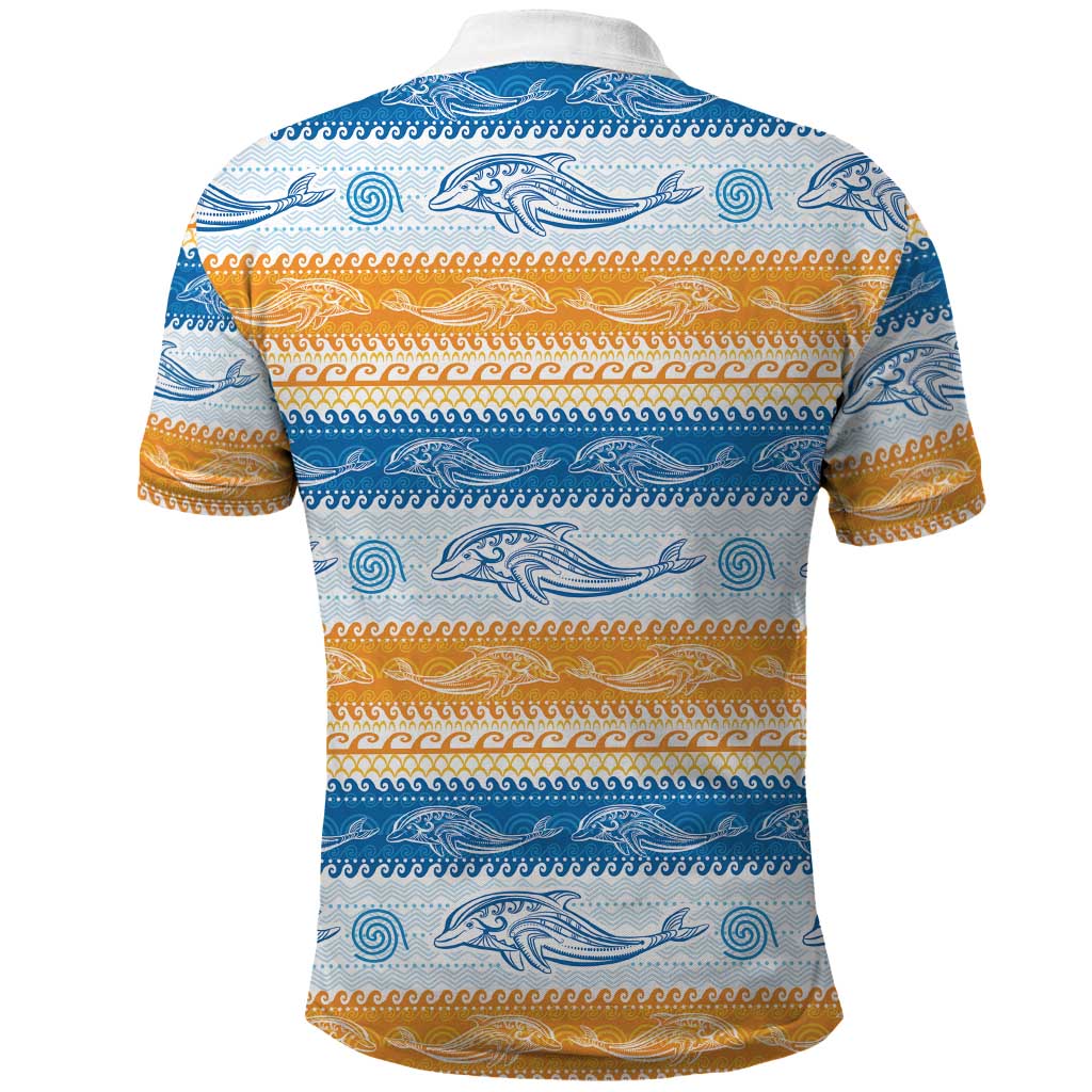 Anguilla Dolphins Pattern Polo Shirt Orange And Blue LT01