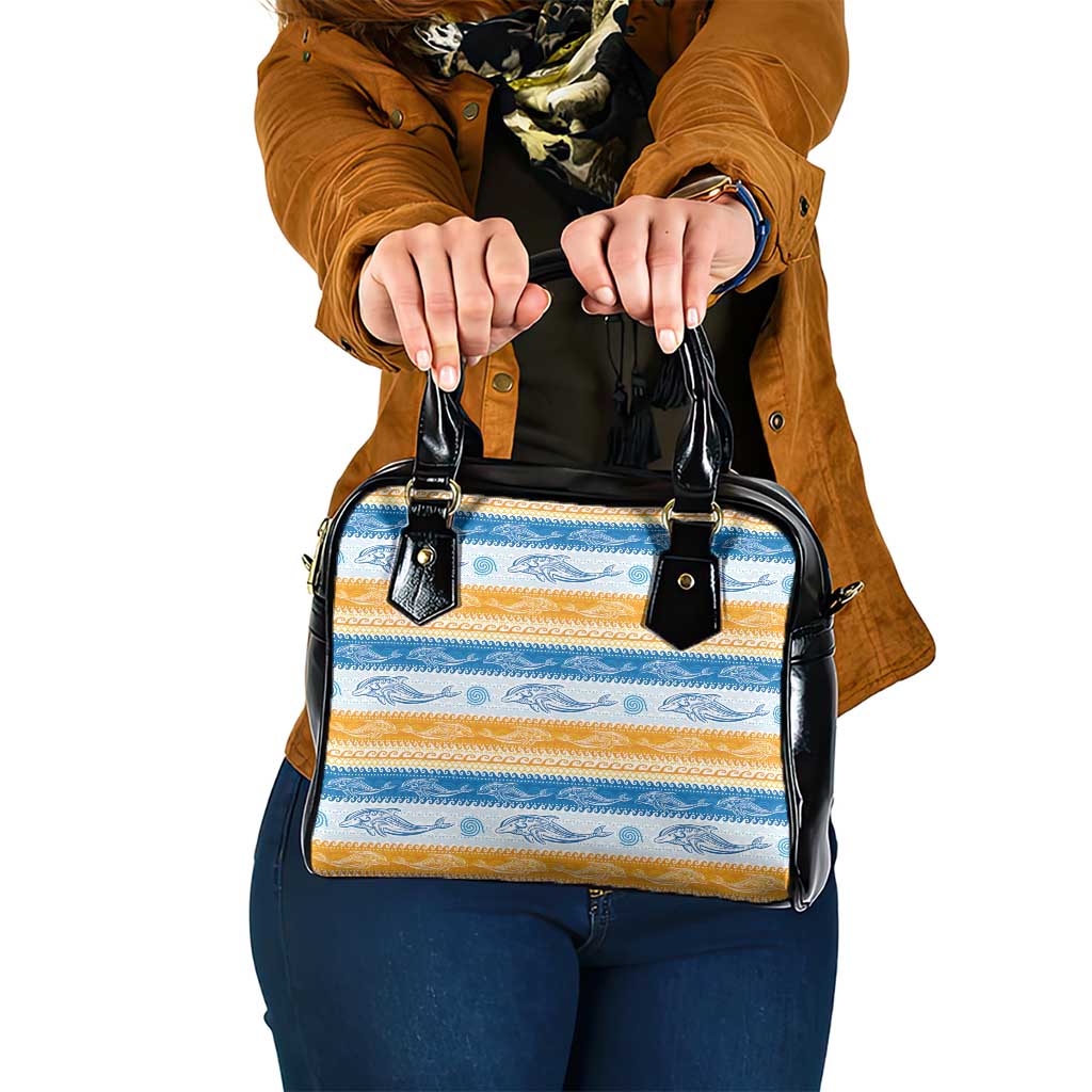 Anguilla Dolphins Pattern Shoulder Handbag Orange And Blue LT01