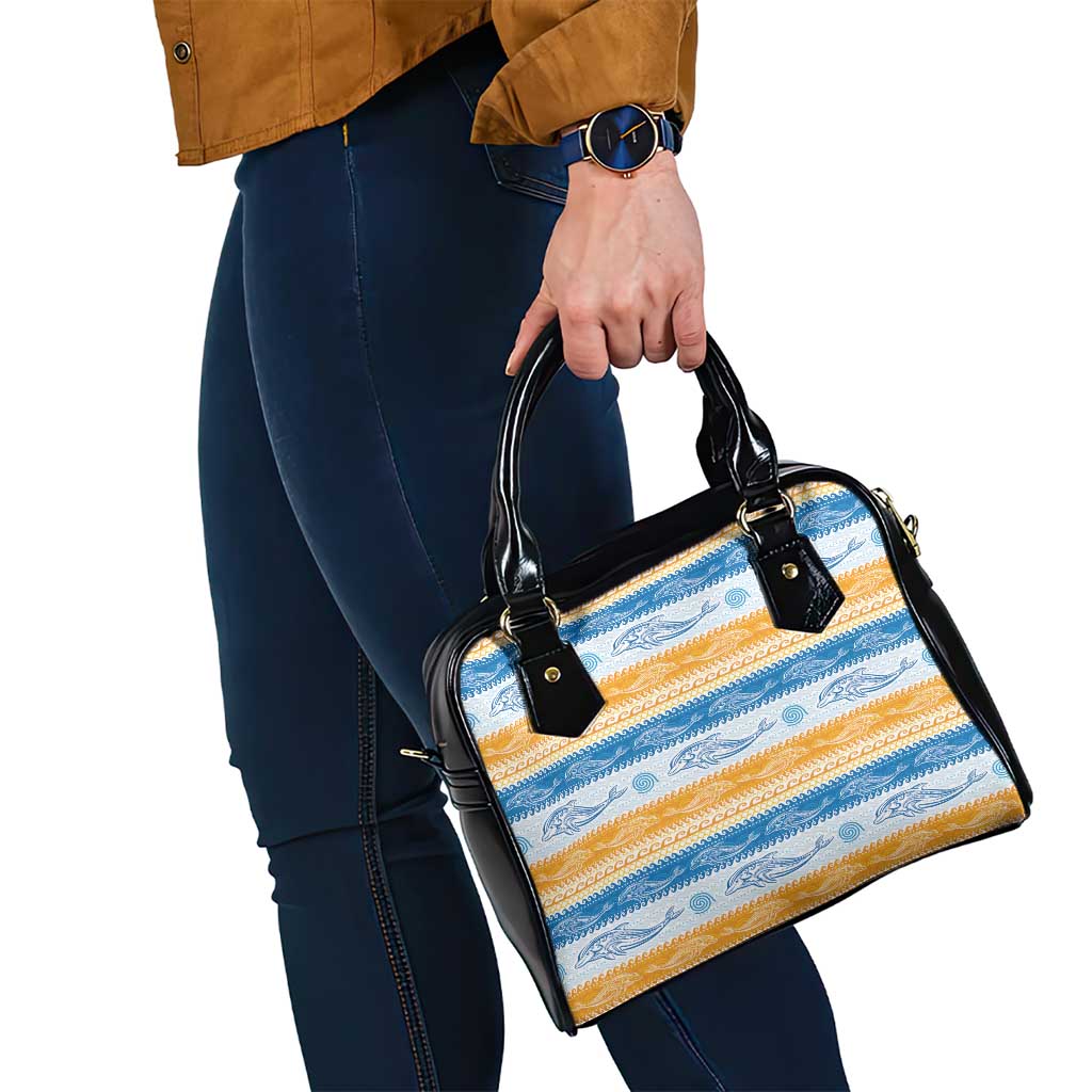 Anguilla Dolphins Pattern Shoulder Handbag Orange And Blue LT01