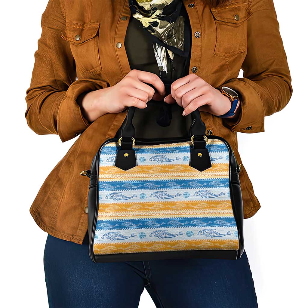 Anguilla Dolphins Pattern Shoulder Handbag Orange And Blue LT01