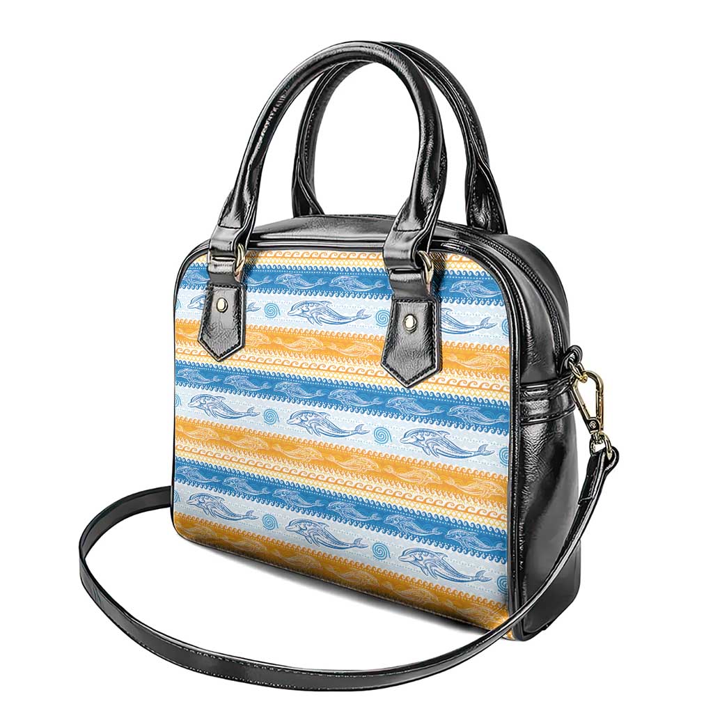 Anguilla Dolphins Pattern Shoulder Handbag Orange And Blue LT01