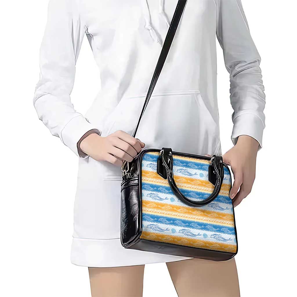 Anguilla Dolphins Pattern Shoulder Handbag Orange And Blue LT01