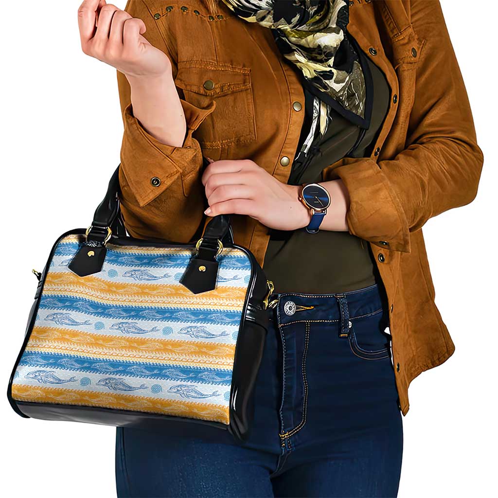 Anguilla Dolphins Pattern Shoulder Handbag Orange And Blue LT01