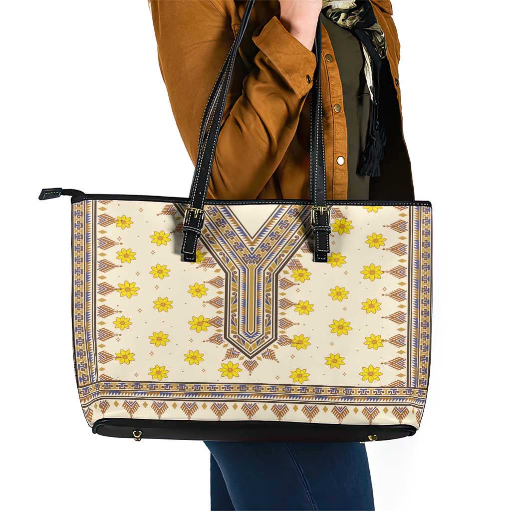 Enkutatash Dashiki Adey Abeba Pattern Leather Tote Bag LT01