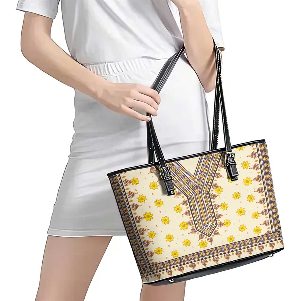 Enkutatash Dashiki Adey Abeba Pattern Leather Tote Bag LT01