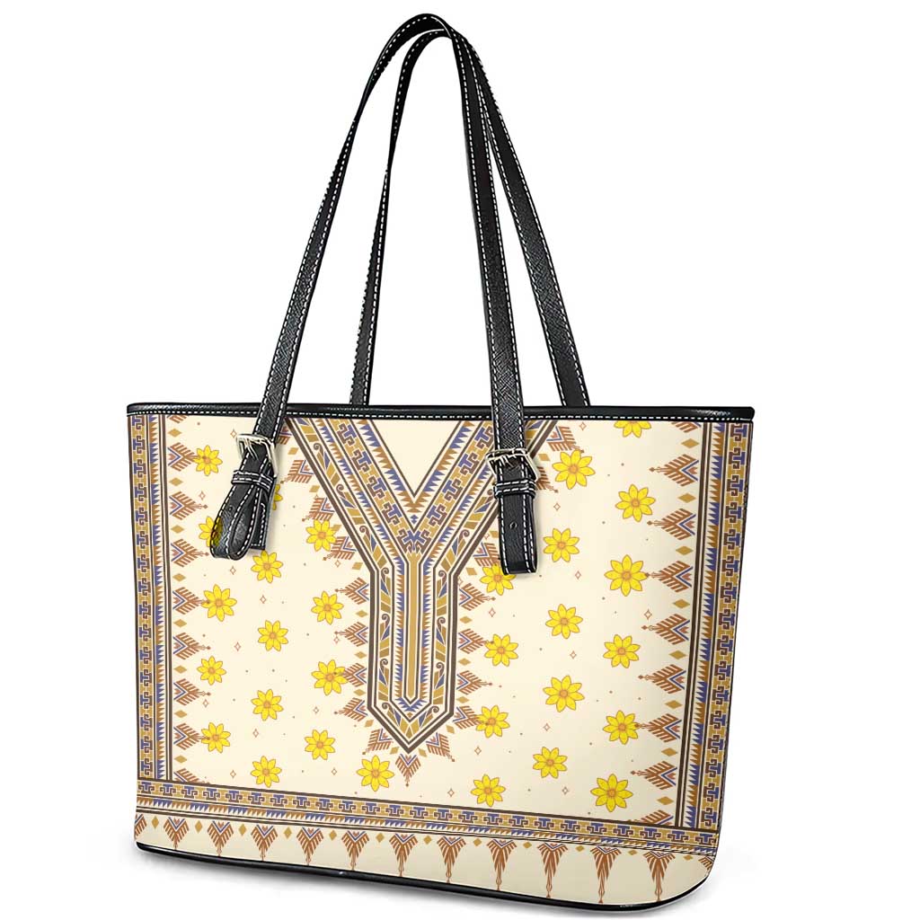 Enkutatash Dashiki Adey Abeba Pattern Leather Tote Bag LT01
