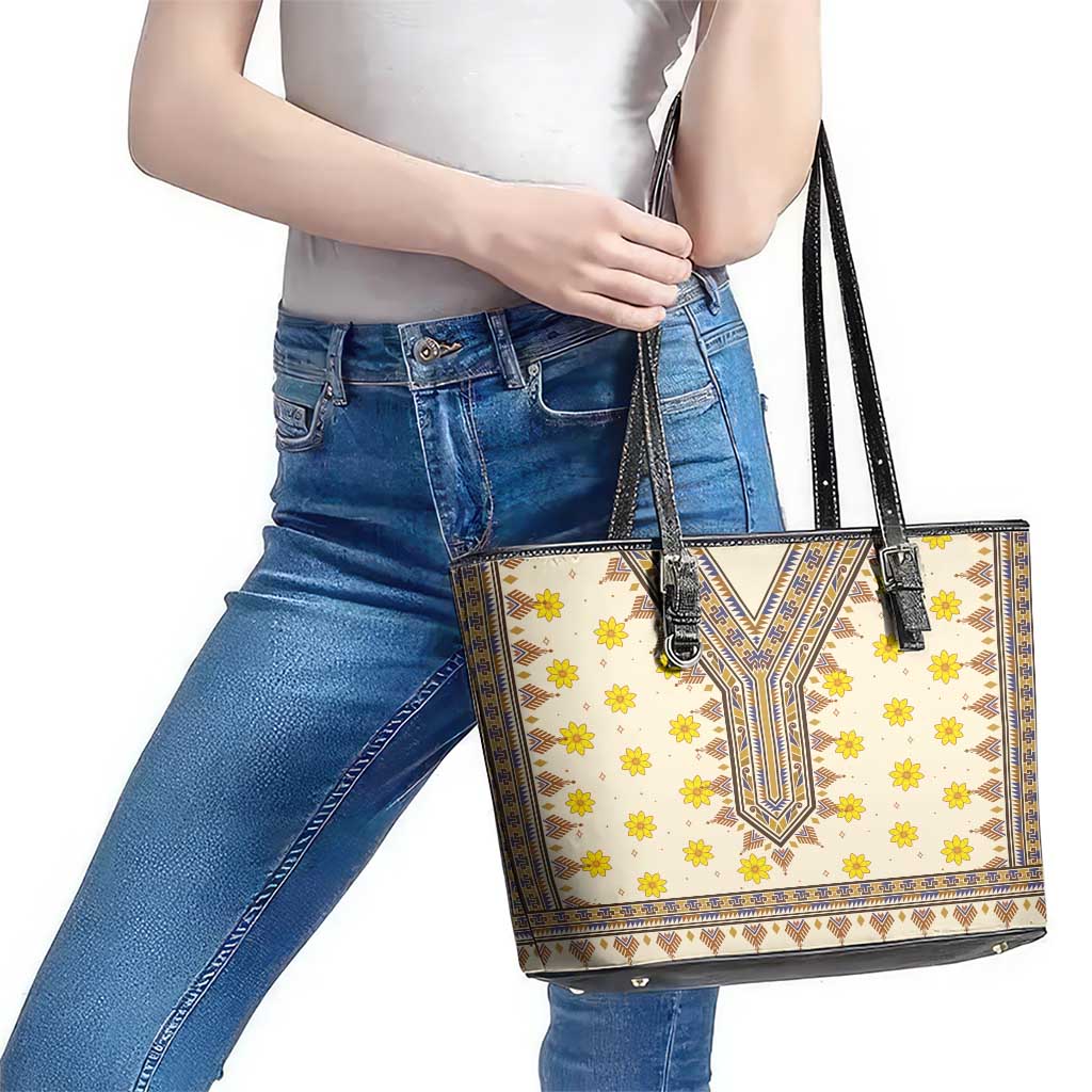 Enkutatash Dashiki Adey Abeba Pattern Leather Tote Bag LT01