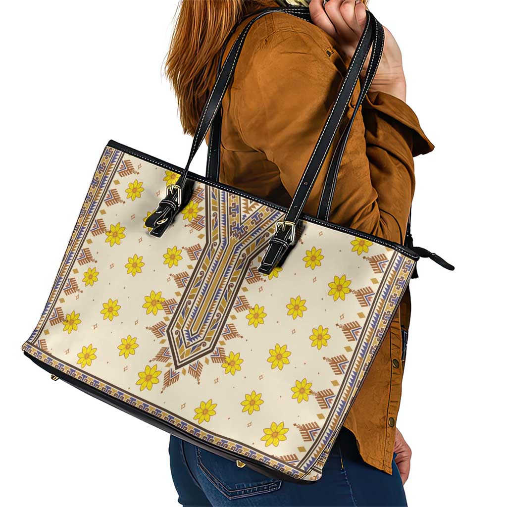 Enkutatash Dashiki Adey Abeba Pattern Leather Tote Bag LT01