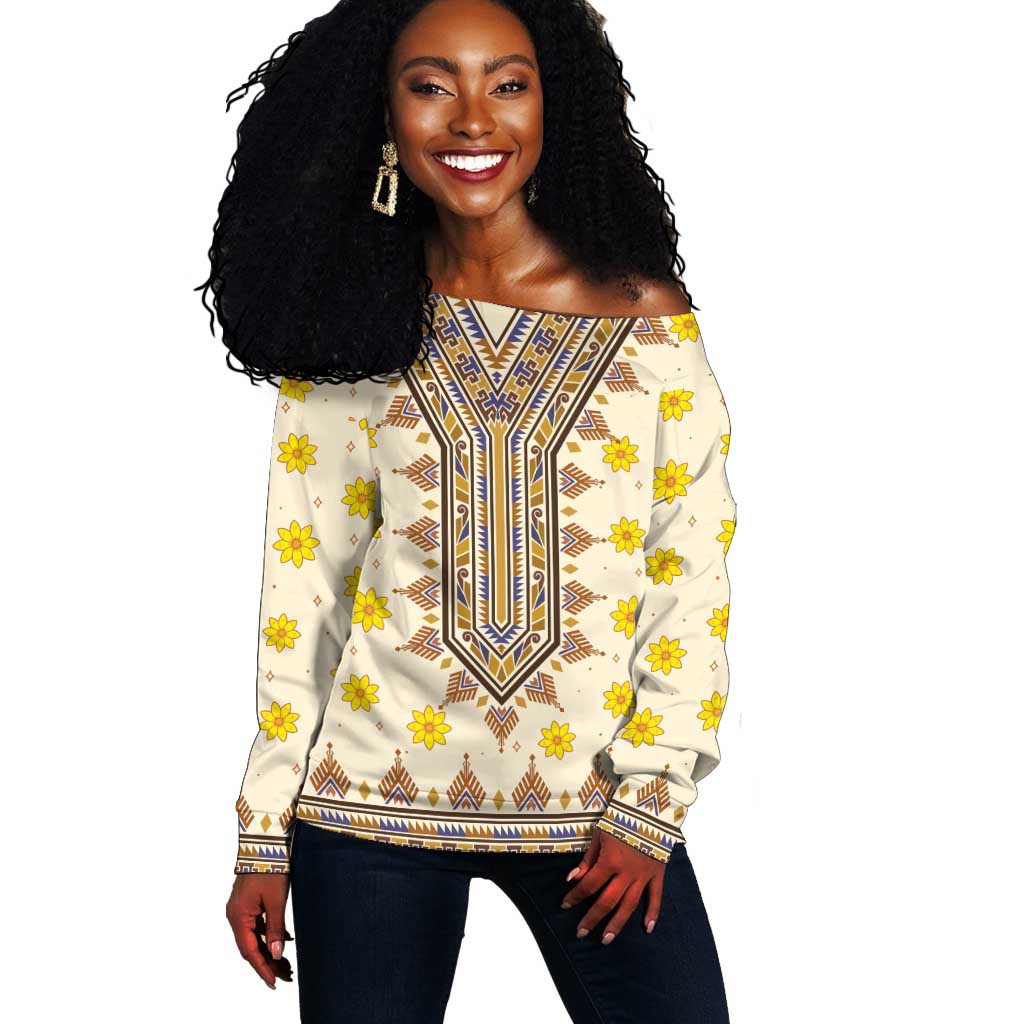 Enkutatash Dashiki Adey Abeba Pattern Off Shoulder Sweater LT01