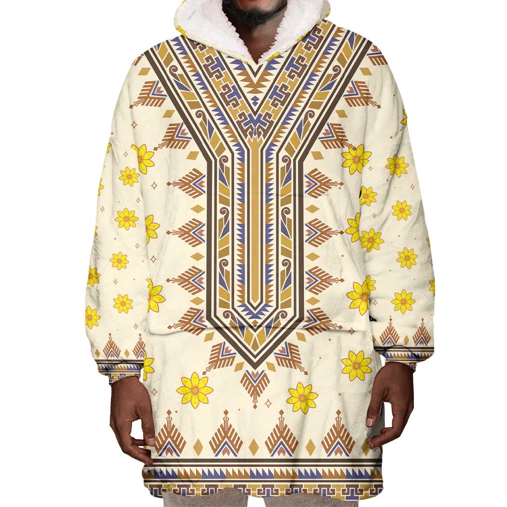 Enkutatash Dashiki Adey Abeba Pattern Wearable Blanket Hoodie LT01