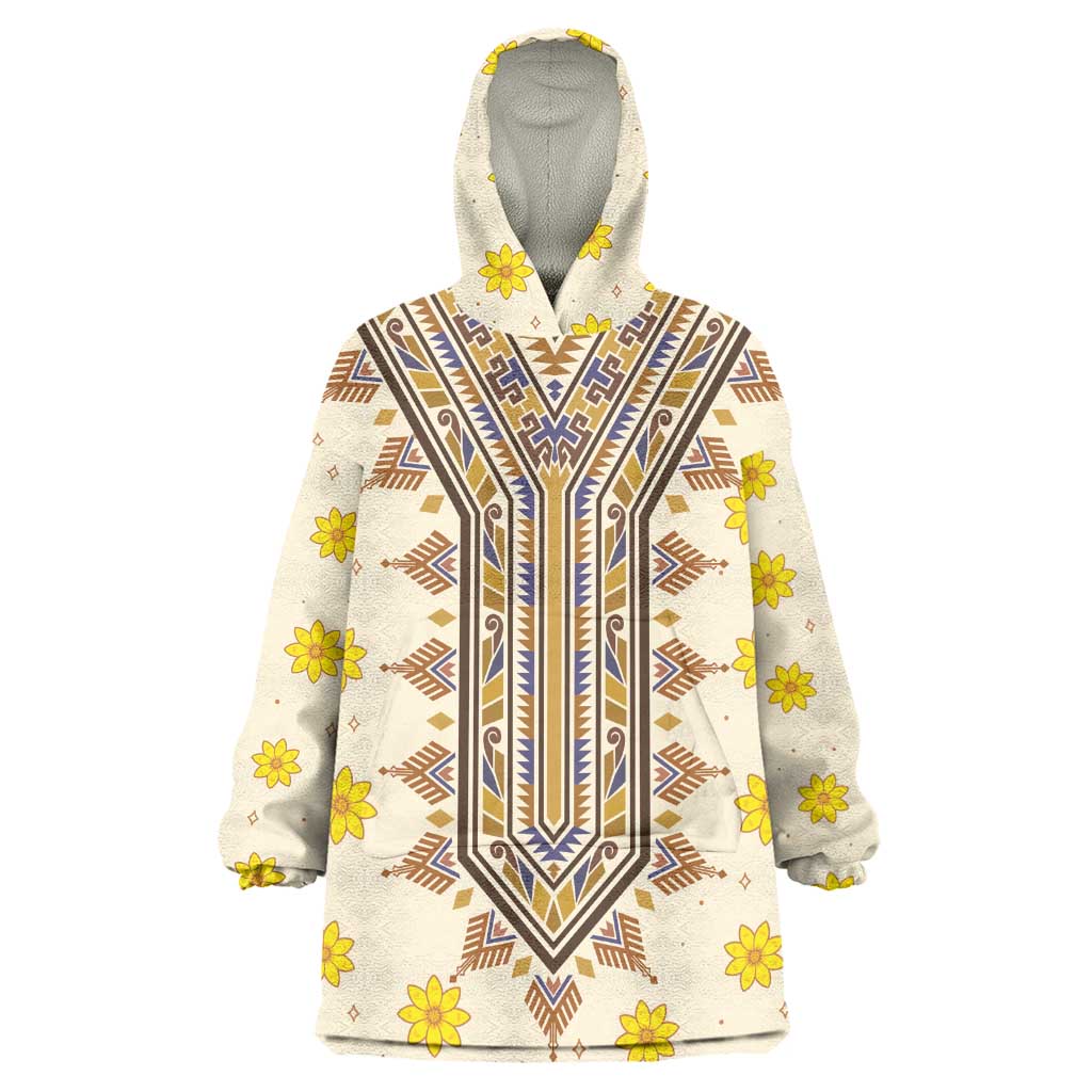Enkutatash Dashiki Adey Abeba Pattern Wearable Blanket Hoodie LT01