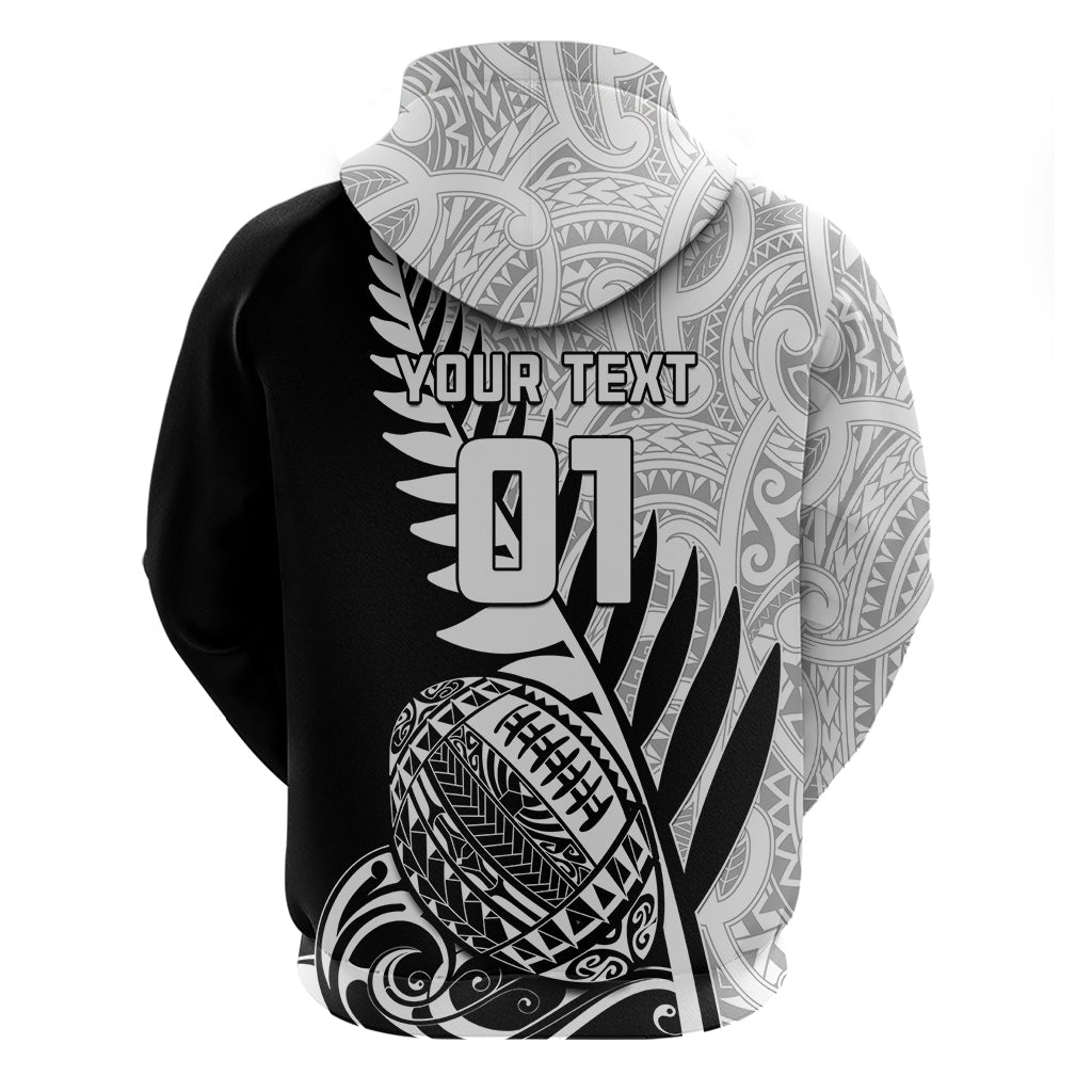 Custom New Zealand Silver Fern Rugby Hoodie Aotearoa Maori Black Version LT01