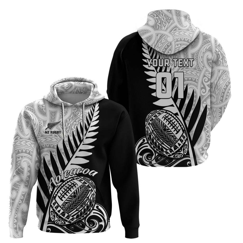 Custom New Zealand Silver Fern Rugby Hoodie Aotearoa Maori Black Version LT01