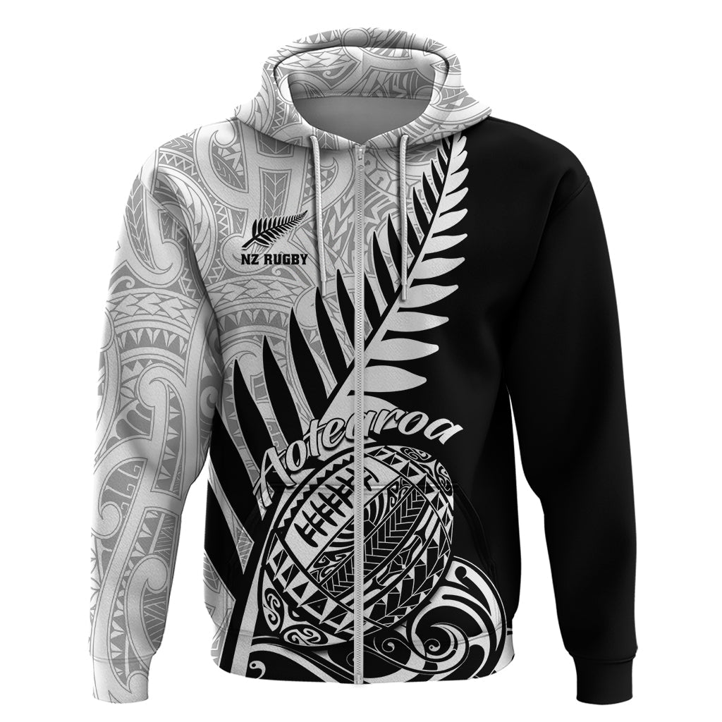 Custom New Zealand Silver Fern Rugby Hoodie Aotearoa Maori Black Version LT01