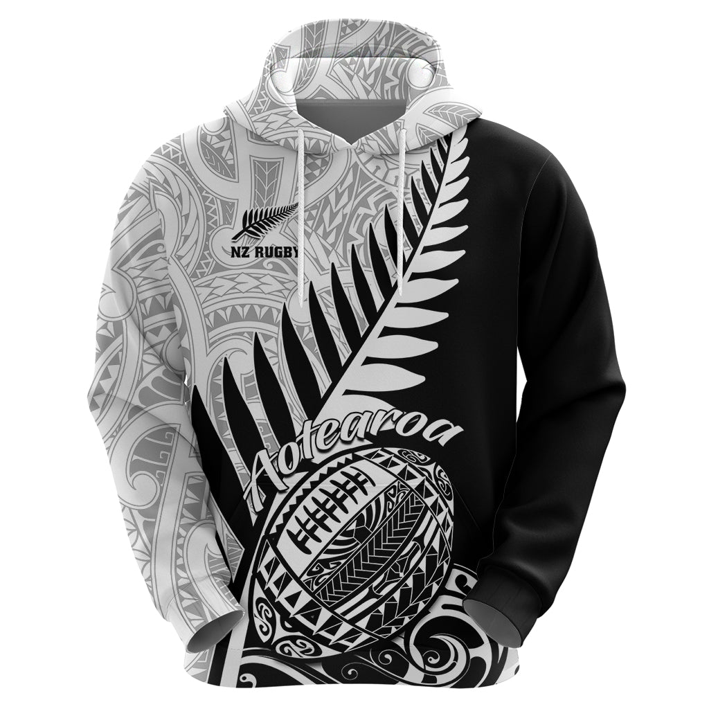Custom New Zealand Silver Fern Rugby Hoodie Aotearoa Maori Black Version LT01