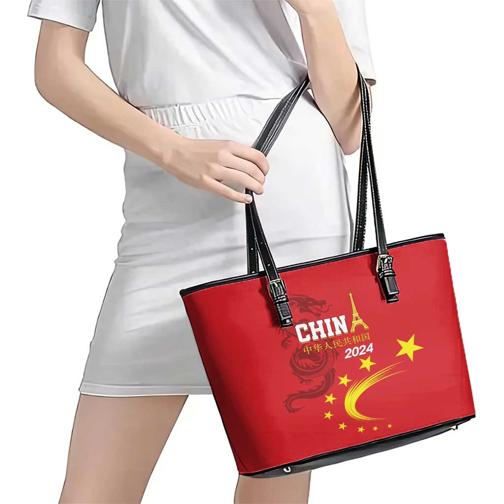 Custom China 2024 Leather Tote Bag Chinese Dragon Yellow Star LT01