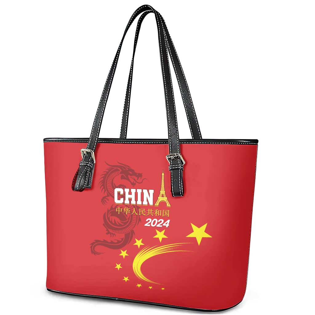 Custom China 2024 Leather Tote Bag Chinese Dragon Yellow Star LT01