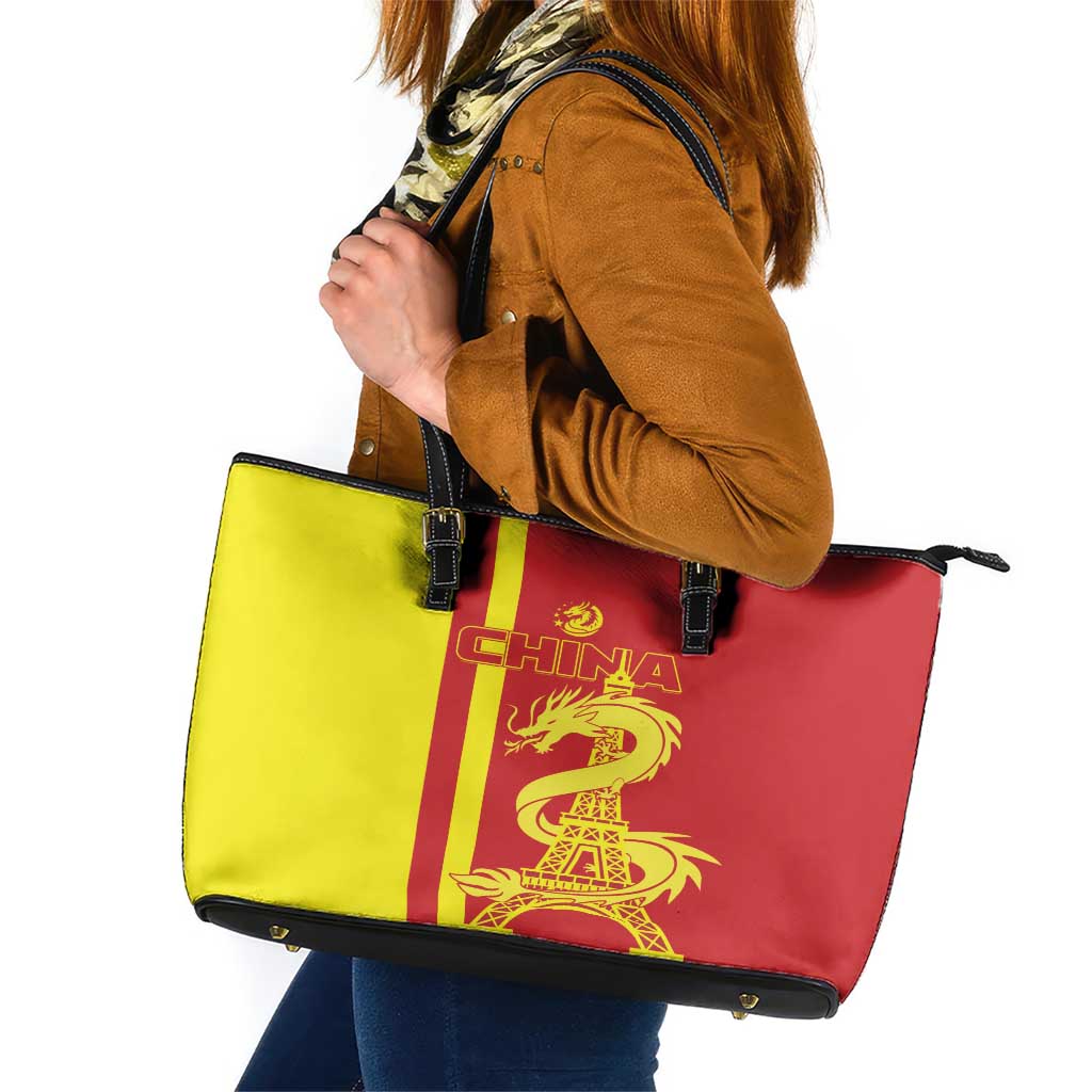 Custom China Leather Tote Bag Chinese Dragon With Eiffel Tower LT01