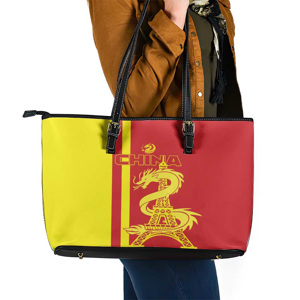 Custom China Leather Tote Bag Chinese Dragon With Eiffel Tower LT01