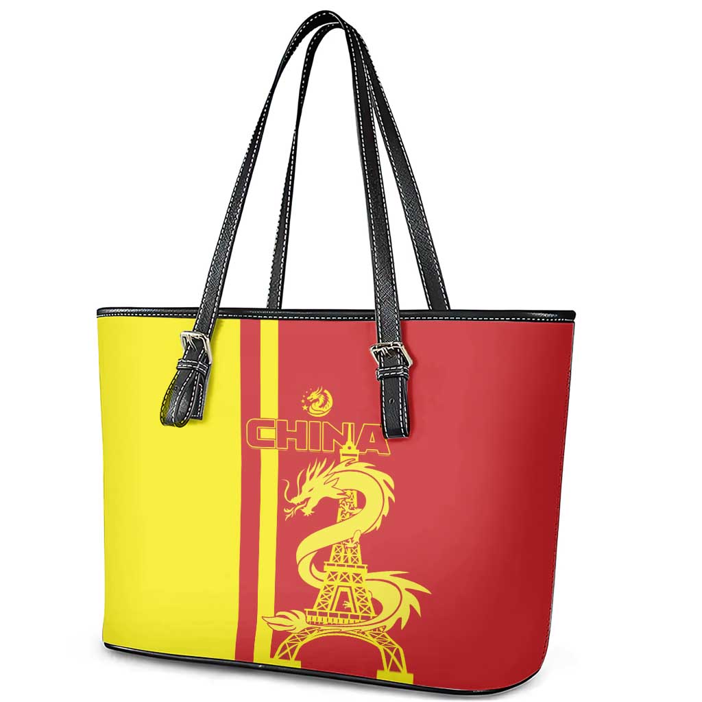 Custom China Leather Tote Bag Chinese Dragon With Eiffel Tower LT01