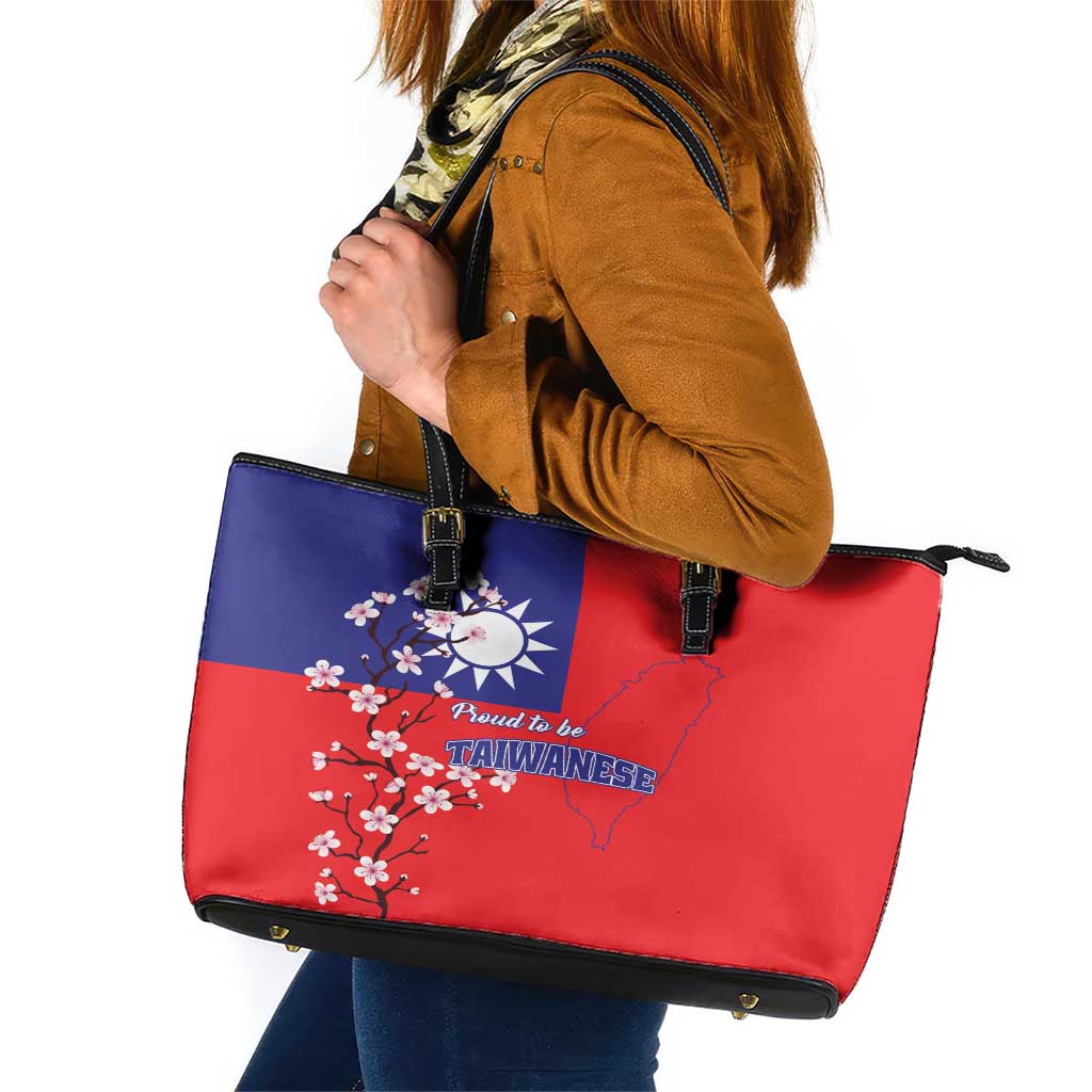 Personalized Proud To Be Taiwanese Leather Tote Bag Flag Map Plum Blossom LT01
